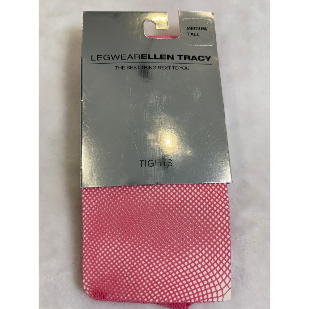 Ellen Tracy Pink Fishnet Tights Medium Tall Legwear Made in Italy Lycra
